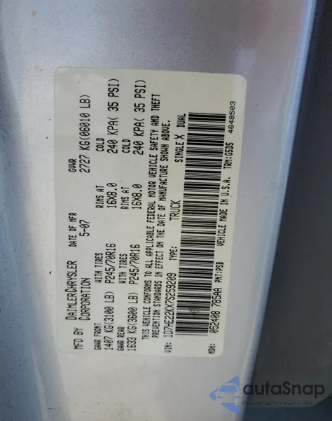 2007 Dodge Dakota St z USA, uszkodzony, nr VIN 1D7HE22KX7S259209